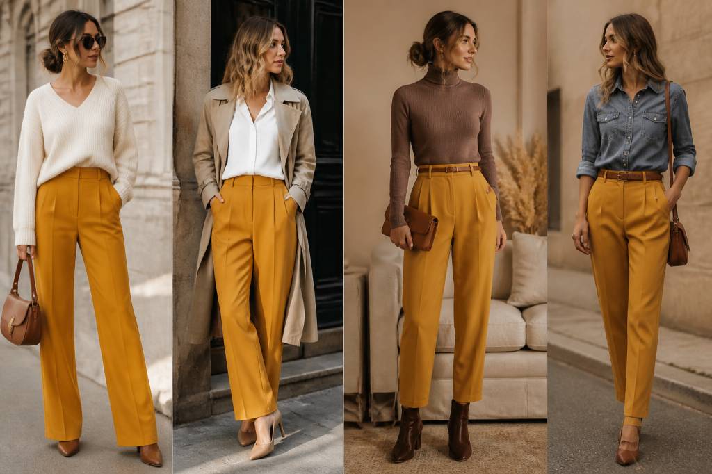 Que mettre avec un pantalon moutarde femme : idées de tenues tendance et élégantes